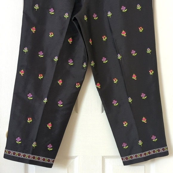 Talbots 90's Vintage Floral Embroidered Silk High Waisted Tapered Leg Pants 14 - Picture 6 of 14
